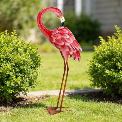 Shorayn Garden Statue Metal Flamingo Pink Life-Size Indoor Outdoor Decor Handmade Bird