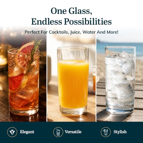 Heavy Base Drinking Glasses Set of 8, Weighted Clear Water Cups | 15.5 oz Capacity for Water, Juice, Soda, Cocktails, and More with Weighted Base and Dishwasher-Safe Cleanup - color: Heavy Base