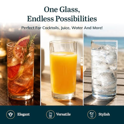 Heavy Base Drinking Glasses Set of 8, Weighted Clear Water Cups | 15.5 oz Capacity for Water, Juice, Soda, Cocktails, and More with Weighted Base and Dishwasher-Safe Cleanup - color: Heavy Base