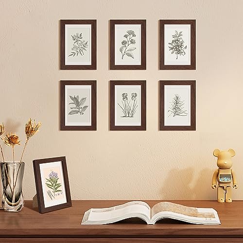 upsimples 4x6 Picture Frame Set of 10, Display Pictures 3.5x5 with Mat or 4x6 Without, Multi Photo Frames Collage for Wall or Tabletop Display, Brown | Small Frame Fit 3.5x5 and 4 x 6 Photos, Wall or Tabletop Display, For Gallery Hallway Living Room, For