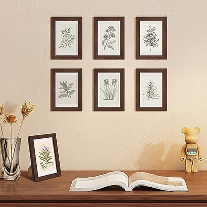 upsimples 4x6 Picture Frame Set of 10, Display Pictures 3.5x5 with Mat or 4x6 Without, Multi Photo Frames Collage for Wall or Tabletop Display, Brown | Small Frame Fit 3.5x5 and 4 x 6 Photos, Wall or Tabletop Display, For Gallery Hallway Living Room, For