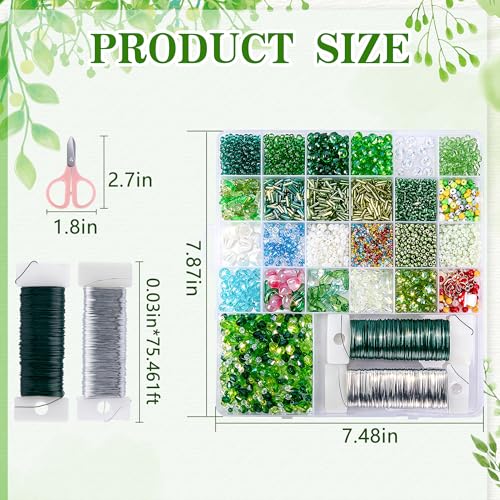 codree 5421 Pcs Beaded Plant Kit with Artificial Moss, Green Beads for Beaded Plants Making, Forever Plant Leaf Flower Green Glass Beads for Jewelry Making DIY Crafts Succulent Plants Lover - color: A Style