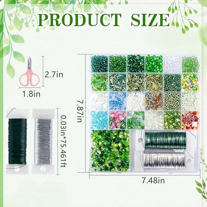 codree 5421 Pcs Beaded Plant Kit with Artificial Moss, Green Beads for Beaded Plants Making, Forever Plant Leaf Flower Green Glass Beads for Jewelry Making DIY Crafts Succulent Plants Lover - color: A Style