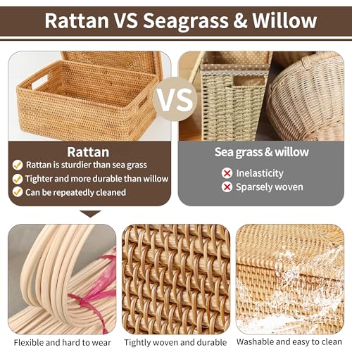 Rattan Basket with Lid, 11.81"×7.87"×5.91", Handwoven Storage | Handwoven from natural rattan | Durable & sturdy lid | Stackable design | Ages beautifully over time - size: 11.81"×7.87"×5.91"