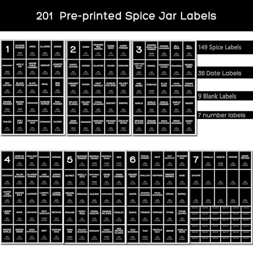 201 Spice Jar Labels - Black Preprinted Minimalist Waterproof Stickers for Kitchen Jars, Herb & Seasoning Labels for Pantry Organization - style: Black Square spice labels
