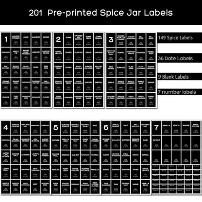 201 Spice Jar Labels - Black Preprinted Minimalist Waterproof Stickers for Kitchen Jars, Herb & Seasoning Labels for Pantry Organization - style: Black Square spice labels