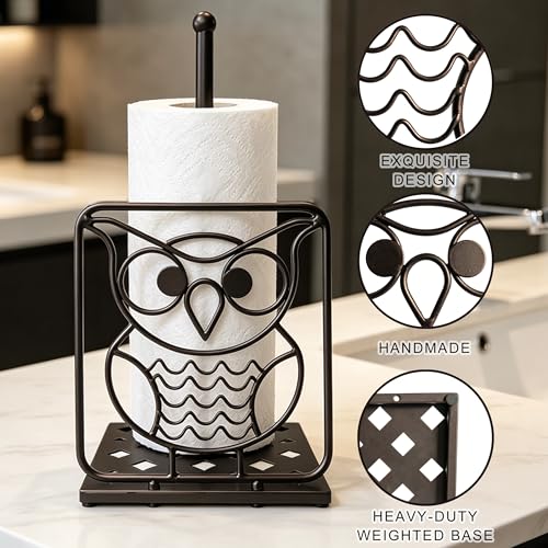 Paper Towel Holders Countertop - Paper Towel Holder Standing - Metal Paper Towel Holder Square Base - Decorative Animal Paper Towel Holder (owl) - color: Owl(bronze)