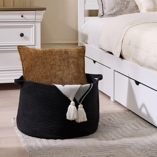 Extra Large Nursery Storage Basket, 22 x 22 x 14 inches - 100% Cotton Rope Baskets with Handles, Blanket Basket for Toys, Blankets & Pillows - Inner Black - color: Pure Black