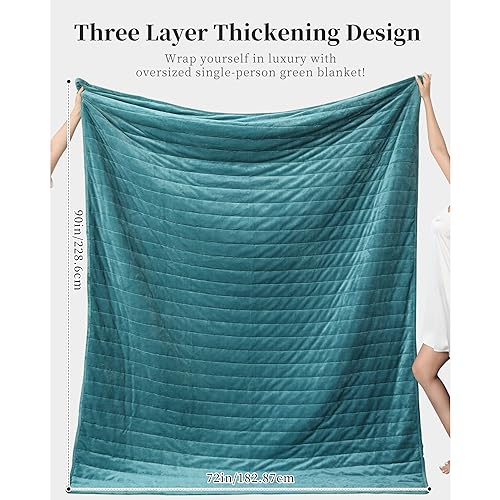 LaSyL Flannel Fleece Blankets Twin XL Size Green - 3 Layers 450GSM Plush Fuzzy Cozy Soft Throw Blanket for Bed, Sofa, Couch, Travel, Camping, 72x90 inches - color: Green, size: 73"x90"