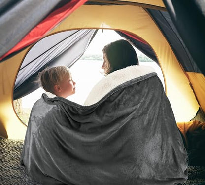 Utopia Bedding Reversible Plush Sherpa Blanket Throw Size Grey, 50x60 Inch | Soft, Warm, Fleece, Bed, Sofa, Couch, Camping, Travel, Cozy, All Season - color: Grey, size: Throw (50x60 Inch)