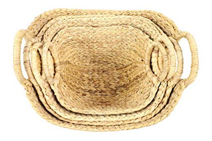 CosmoLiving by Cosmopolitan Large, Oval, Natural and Gray Dip-Dyed Water Hyacinth Wicker Storage Baskets with Round Handles | Set of 4: 19” x 18”, 17” x 15”, 16” x 14”, 14” x 12”
