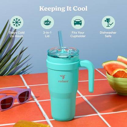 Reduce 24 oz Stainless Steel Tumbler with Handle - Dual-Wall Vacuum Insulated Travel Mug, Sweat-Proof Lid & Reusable Straw - Keeps Drinks Cold for 24 Hrs, Fits Cupholders, Dishwasher Safe-Purple Punch - color: Purple Punch, size: 24 Ounces