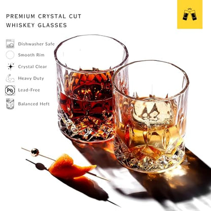 LEMONSODA Crystal Cut Old Fashioned Glass Sets - 10oz/12oz Ultra-Clear Premium Lead-Free Rocks Glass Tumbler For Drinking Bourbon, Scotch, Cognac, Cocktails (10oz, Set of 2) - color: 10oz, size: Set of 2