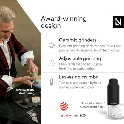 LARS NYSØM Salt and Pepper Grinder Set, Stainless Steel Manual Salt and Pepper Mills, Adjustable Ceramic Grinder, Design Spice Shakers (Black/White) - color: Carbon Black/Pure White