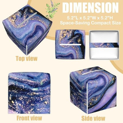 Purple and Gold Marble Tissue Box Cover Square, Abstract Art Tissue Box Holder with Bottom Belt Leather Facial Paper Organizer Dispenser for Bathroom Bedroom Dresser Night Stand Tabletop - color: Purple and Gold Marble