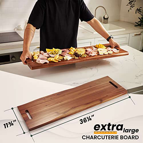 TIDITA 36" Large Acacia Wood Charcuterie Board, Built-in Handles, Raw Edge | Dual-sided Design, Extra Long Wooden Serving Cheese Boards, Rectangular Serving Platter for Meat Steak, Cracker Appetizers - color: Acacia, size: 36" x 9.8" x 1"