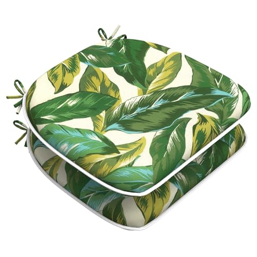 LVTXIII Outdoor Seat Cushions Patio Chair Pads with Ties, All Weather Chair Cushions for Home Office and Patio Garden Furniture Decoration D16”xW17”, Set of 2, Lush Leaf Jungle - color: Lush Leaf Jungle, size: 2 Count (Pack of 1)