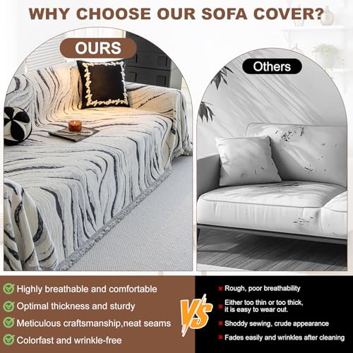 ROOMLIFE Couch Cover 3 Cushion Sofa, Washable Non Slip Furniture Sofa Protector Cover, Soft Chenille Sofa Slipcovers Sectional L Shape Dogs Couch Cover Throw Blanket with Tassels 71''X134'' - color: Cy#black, size: X-Large（71*134IN）