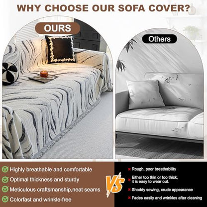 ROOMLIFE Couch Cover 3 Cushion Sofa, Washable Non Slip Furniture Sofa Protector Cover, Soft Chenille Sofa Slipcovers Sectional L Shape Dogs Couch Cover Throw Blanket with Tassels 71''X118'' - color: Cy#black, size: Large（71*118IN）