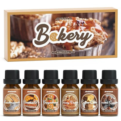 ARVIDSSON Bakery Essential Oils Set, Natural Fragrance Oil for Diffuser, Candle Making - Pumpkin Pie, Snickerdoodle, Gingerbread, Coffee Cake, Creamy Vanilla, Chocolate Cupcake - color: Beige