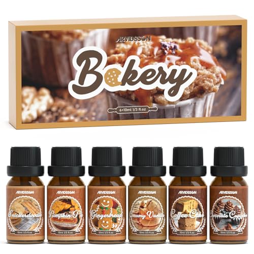 ARVIDSSON Bakery Essential Oils Set, Natural Fragrance Oil for Diffuser, Candle Making - Pumpkin Pie, Snickerdoodle, Gingerbread, Coffee Cake, Creamy Vanilla, Chocolate Cupcake - color: Beige