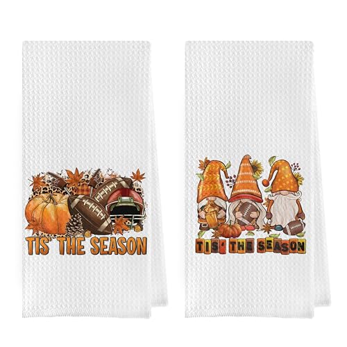 Fall Gnomes Dish Towels Set - Pumpkin Decorative Waffle Weave Kitchen Towels, Gifts Hand Tea Towels, Football Bathroom Decor (1624 Inches Set of 2) - color: Fall-4