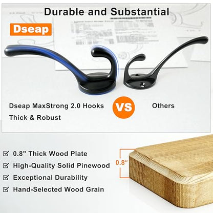 Coat Rack Wall: Patented, Heavy-Duty, 5-Double-Hooks Wooden Wall Mounted Coat Rack Coat Hanger Hook Rail for Winter Coats Hat Jacket Clothing, Light Brown - color: Light Brown & Black, size: L=17.4" (1pcs)