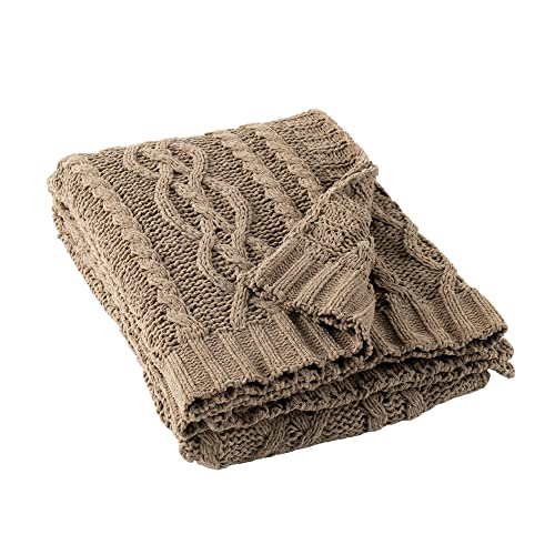Battilo Camel Tan Chenille Throw Blanket for Couch, Soft Cozy Cable Knit Throw Blanket,Brown Textured Throw Blanket for Autumn, 51"x67" - color: Camel