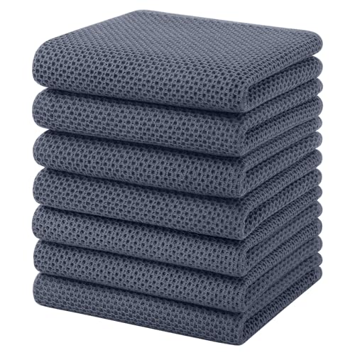 Homaxy 100% Cotton Waffle Weave Kitchen Towels, 7-Pack, Dark Grey | 13 x 28 Inches, Ultra Soft Absorbent Dish Towels, Quick Drying Cleaning Towels - color: Dark Grey, size: 13 X 28 - 7 Pack