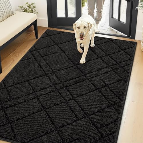 hicorfe Door Mat Indoor Entrance,48"x32" Non Slip Geometric Indoor Door Mat - color: Black, size: 48" x 32" (Rectangular)