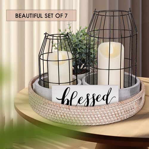 Rustic Farmhouse Decor Set of 7 - for Living Room Dining Table Centerpieces Fireplace Home Decoration- Modern Upscale Kitchen Counter Decor