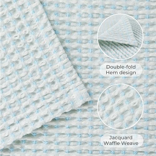 EGOHOME Lightweight Cotton Two-Tone Check Pattern Waffle Throw Blanket | Light Blue/White, 50"x60", Soft & Breathable for Bed, Couch, Sofa, All Seasons - color: Blue/White, size: Throw