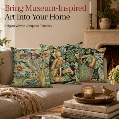 William Morris Wolf Tapestry Throw Pillow Cover 18 x 18 in - color: Black Wolf