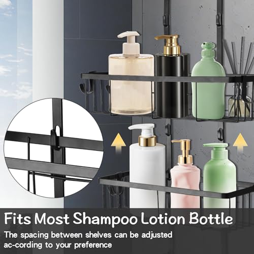 Shower Caddy Hanging Over Shower Head, Height Adjustable No Drilling Bathroom Hanging Shelf Organizer, Rustproof Shower Caddy Over with Hooks Shampoo Soap Holder for Inside Shower