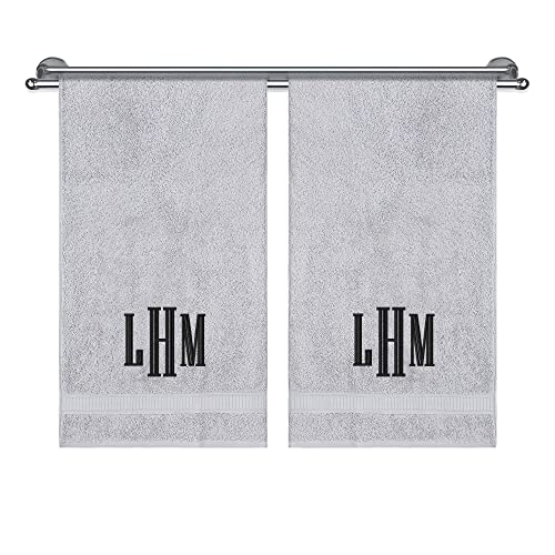 Monogrammed Hand Towels, Decorative Towel Set, Personalized Gift, Super Soft, Highly Absorbent, 100% Turkish Genuine Cotton Customized 2 Piece Hand Towel Sets for Kitchen, Face, Gym & Spa, Light Grey - color: Light Grey, size: Hand Towels - Set of 2