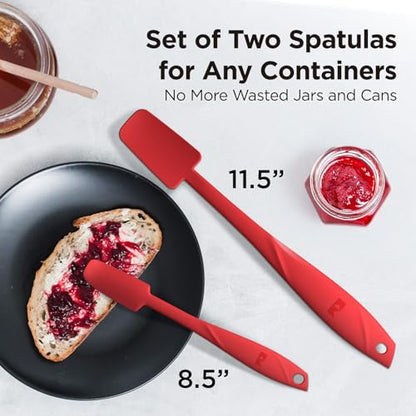 Kitchen Mama WaltzGrip Platinum Silicone Jar and Can Spatula Set, Red | Heat-Resistant, Dishwasher Safe, Ergonomic Grip, Perfect for Mixing and Scraping, Nonstick Cookware - color: Red