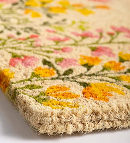 Vivaterra Spring Garden Coir Door Mat, 30" W x 18" D x 1" H, Natural Coir Entrance Doormat, Thick for Outdoor, Entry, Patio, Front Door Mat, Cheery Eco-Friendly Welcome Mat