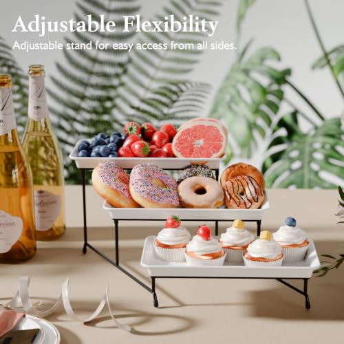 Bumusty 3-Tier Melamine Serving Tray Set, 11.5 x 5.6 in, Black Stand | Melamine Reusable Platters with Metal Display Stand for Cupcakes, Desserts, Fruit, Cookies, Parties, Birthdays and Holidays - color: Black, size: 11.8" x 5.7"