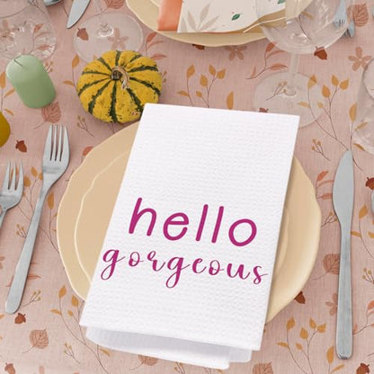 SPBL&L Hello Gorgeous Hand Towels - Hot Pink, 16x24 Inch, Set of 2 for Kitchen(White) - color: Bathroom-white Pink