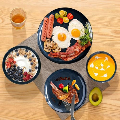 Herogo 24pcs Stoneware Dinnerware Sets for 8, Irregular Handmade Dinner Plates and Bowls, Kitchen Dining Dish Dishware Set, Microwave & Dishwasher Safe,Starry Blue - color: Starry Blue, size: 8 Set (24pcs)