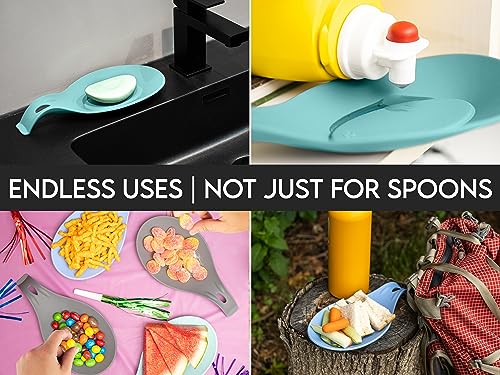 Turquoise Spoon Rest for Stove Top, Set of 2, XL 9.2 Inch, DISHWASHER SAFE | NON-STICK Silicone Surface for Quick Cleanup, Non-Slip, Safe for Glass and Induction Cooktops, Raised Edges Catch Drips - color: Pastel Turquoise - 2 Pcs