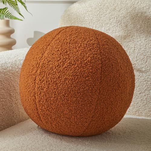 Ball Pillow,Brown Round Throw Pillow 11.8 Inches | Decorative Pillows,Boucle,PP Cotton Fill,Sphere Shaped,Simple Modern,Nordic Style,for Couch Sofa Bedroom - color: Brown Ball