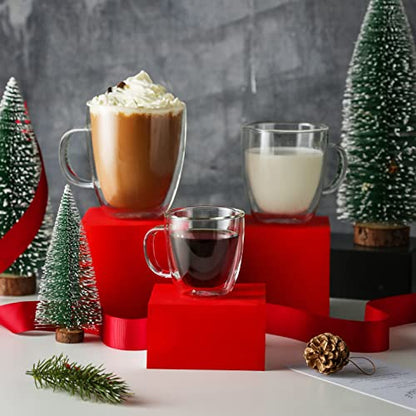 CNGLASS Insulated Espresso Glass Mugs 5.4oz/160ml, Small Clear Coffee Mugs Set of 2, Double Wall Glass Cups with Handle for Tea and Macchiato - size: 5.4oz
