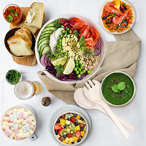 ShineMe Salad Bowl Set, 9.8inches Large Salad Bowl with Lid, Bamboo Salad Serving Bowl with 4pack Small Snack Bowls and Servers(Fork & Spoon) for Mixing Salad, Vegetables and Pasta(White) - color: White