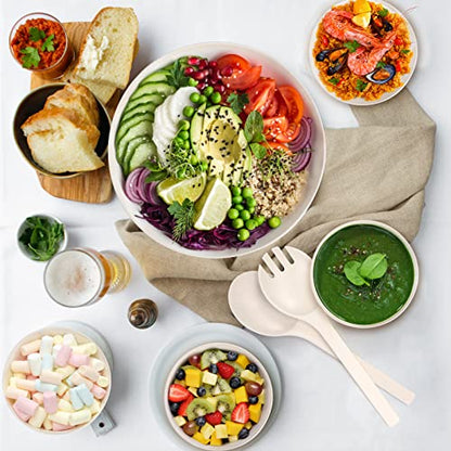 ShineMe Salad Bowl Set, 9.8inches Large Salad Bowl with Lid, Bamboo Salad Serving Bowl with 4pack Small Snack Bowls and Servers(Fork & Spoon) for Mixing Salad, Vegetables and Pasta(White) - color: White