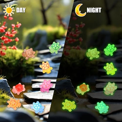 100 Pcs Mini Resin Turtles Glow in the Dark Tiny Sea Turtle Animals Figures | Luminous Miniature Figurines Small Plastic Ocean Animal for Fairy Garden Micro Landscaping Dollhouse Home Decor Party Gifts