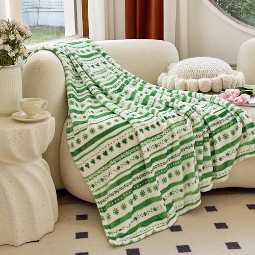 Elegant Comfort Luxury Velvet Super Soft Lucky Green Clover Shamrock Irish Print Fleece Blanket-St Patricks Day Theme Décor Fuzzy Warm and Cozy Throws for Couch and Gift, 50 x 60 inch, Floral Clover - color: Floral Clover, size: 50 in x 60 in
