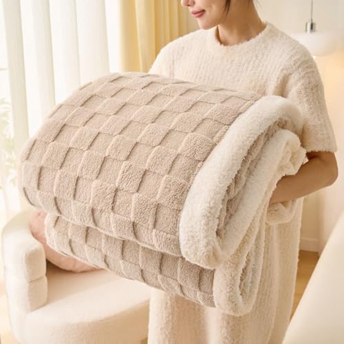 Gracelife Sherpa Throw Fleece Blanket, Soft Fluffy Thick Blanket for Couch 80”*90”, Large Thick for All Season Use, Beige - color: Beige, size: 80"*90"