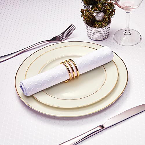White Jacquard 17x17 Square Polyester Cloth Napkins Set of 8 | Waterproof, Stain Resistant, Shrink Proof, Washable, fabric, Outdoor, Dining, Wedding, Kitchen, Party, Banquet, Reusable - color: White