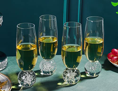 Hanjue Lead-free Crystal Champagne Glasses Set of 4, 7 Oz Clear Champagne Flutes, Ideal for Gifts, Parties,Wedding,Christmas - Long-lasting and Reusable Bar Glassware (bubble ball) - color: Bubble Ball